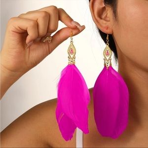 Classy Pink Feather Earrings